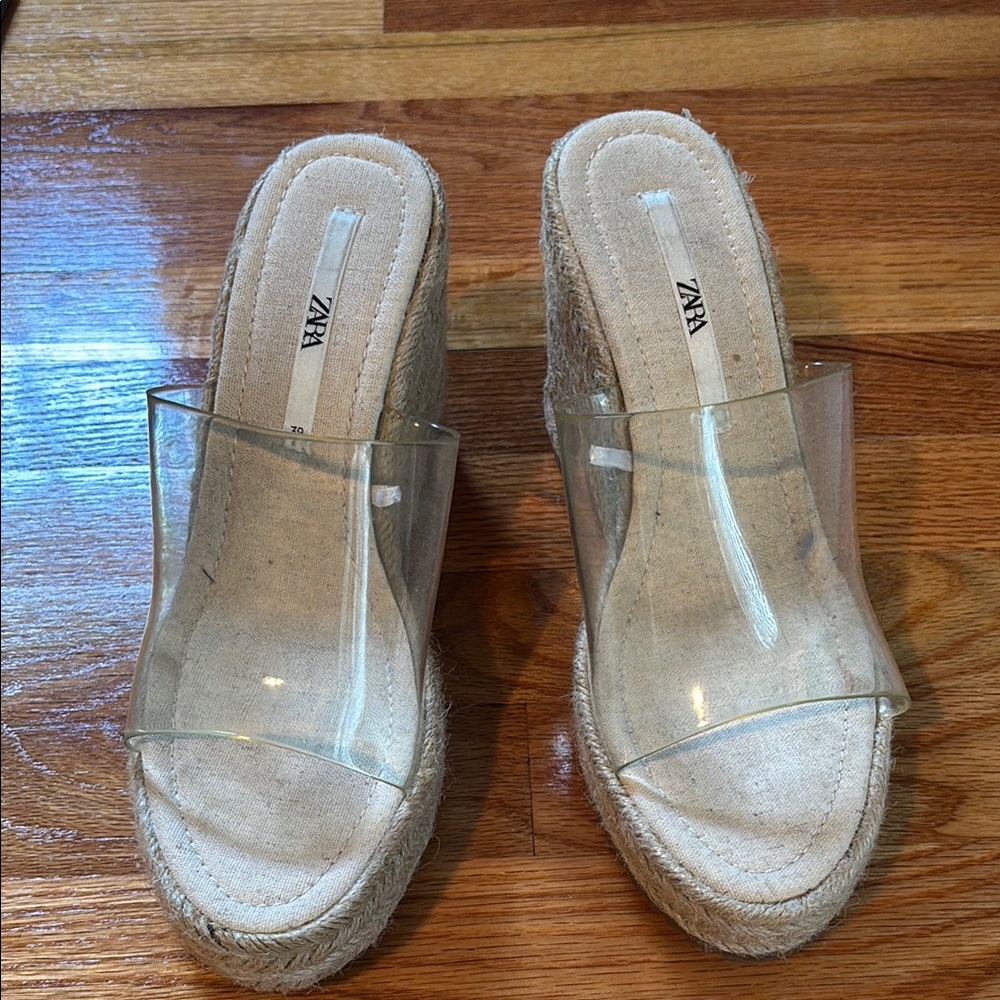 Zara Women's Clear Tan Wedge Sandals
